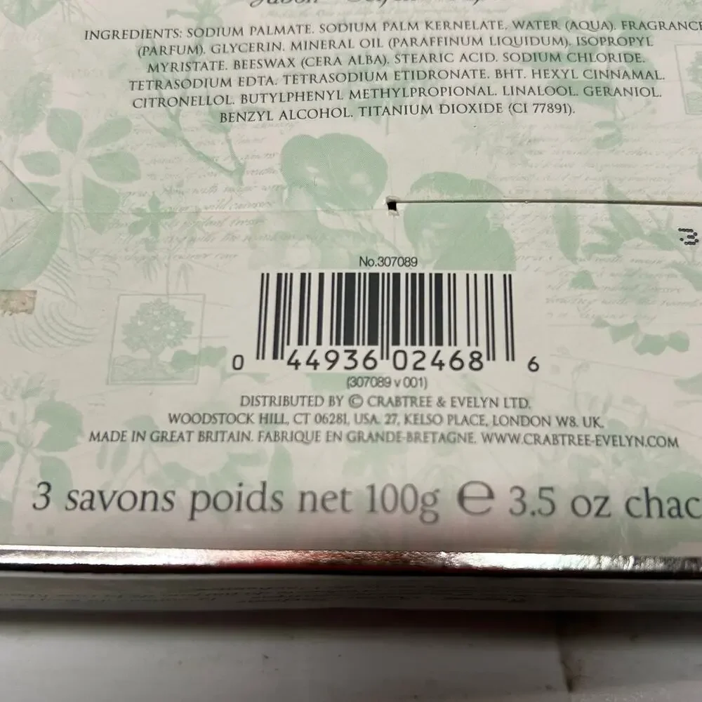 Vtg Crabtree & Evelyn Lily of the Valley Muguet Perfumed Bath Soap Set 3 X 3.5oz
